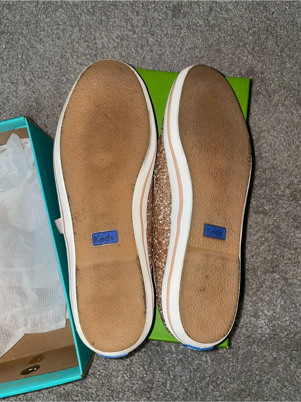 Kate Spade x Keds rose gold glitter sneakers with blush ribbon laces